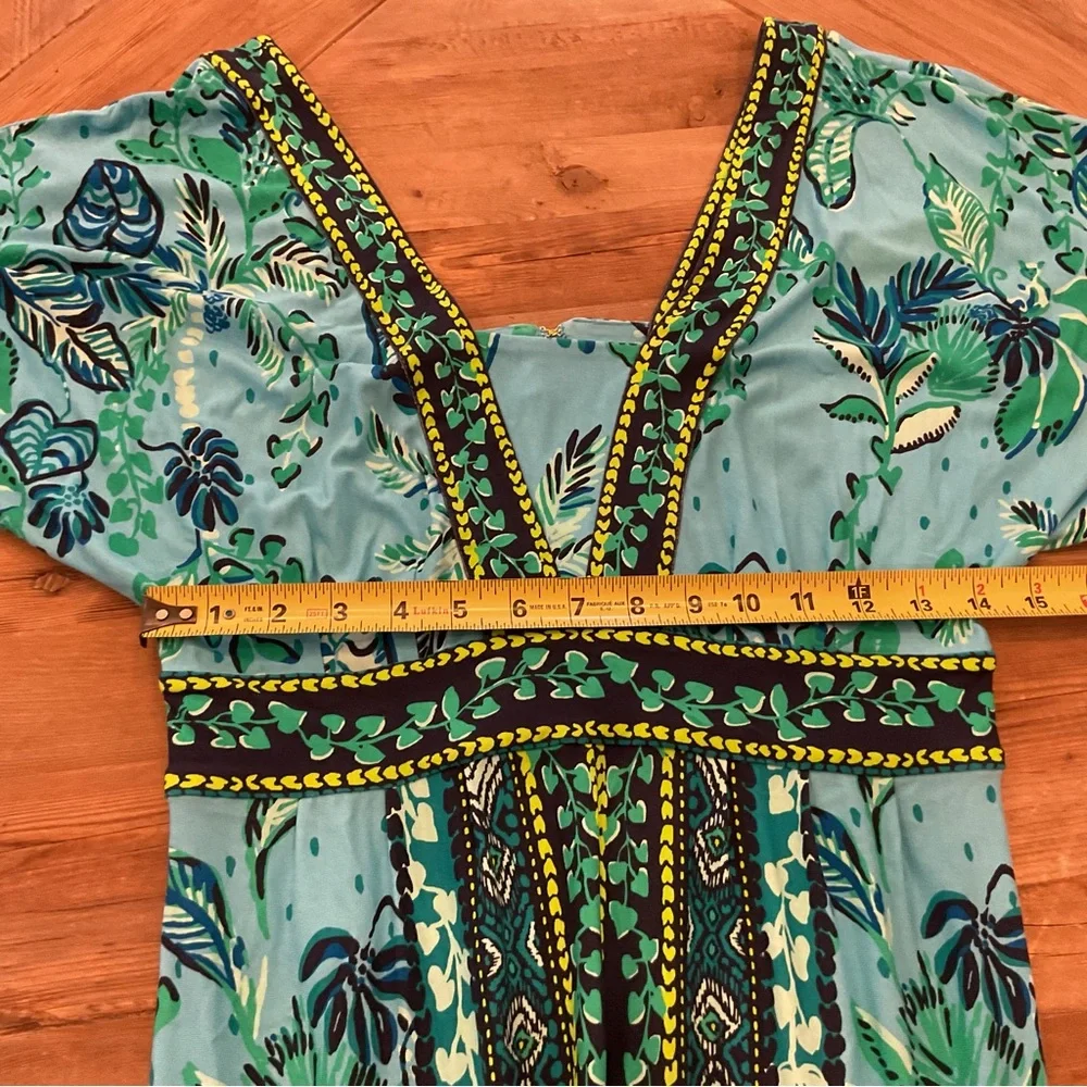 Lilly Pulitzer ILIA Elbow Sleeve Maxi Seabreeze‎ Blue Plant One On You Engin - Picture 7 of 8